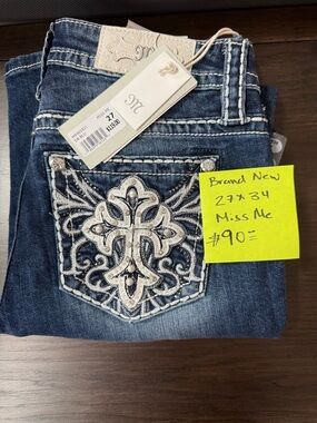 Miss Me Dark Blue Bootcut Jeans with Embroidered Rhinestone Pocket